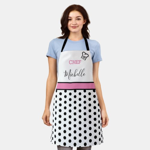 Modern Custom Personalized Chef Name Polka Dots Apron