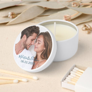 Modern Custom Personalized Newlyweds Photo Wedding Mini Candle Favors