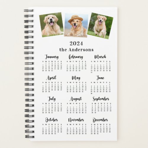 Modern Custom Pet Dog 3 Photo 2024 Calendar Planner