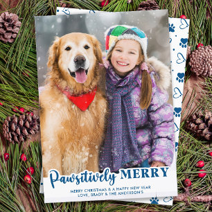 Modern Custom Pet Dog Cat Photo Pawsitively Merry Holiday Card