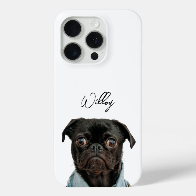 Modern Custom Pet Name Photo Personalized Dog Case-Mate iPhone Case (Back)