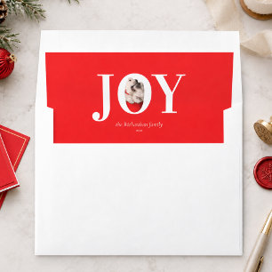 Modern Custom Pet Photo Joy Red Christmas Envelope Liner
