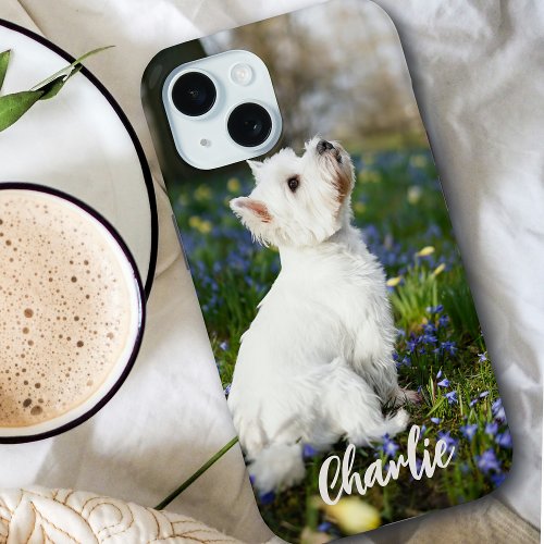 Modern Custom Pet Photo with Personalized Pet Name iPhone 15 Case