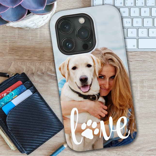 Modern Custom Pet Picture LOVE Paw Print Dog Lover Case-Mate iPhone Case (Creator Uploaded)
