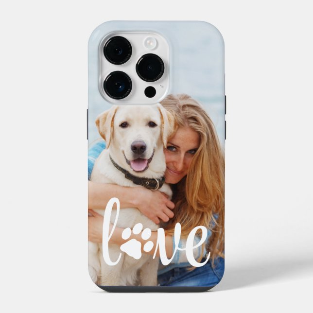 Modern Custom Pet Picture LOVE Paw Print Dog Lover Iphone Case (Back)
