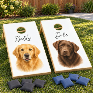 Modern Custom Pet Portrait Photo Cornhole Set
