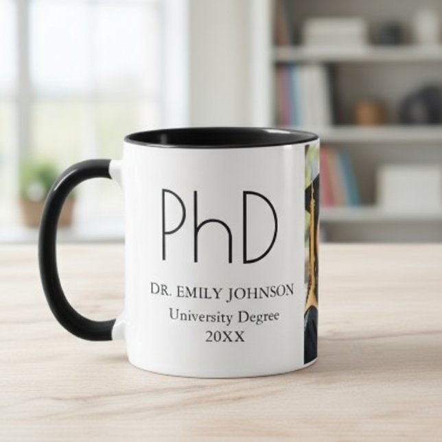 Modern Custom PhD Graduation Photo & Name Mug (Creator Uploaded)