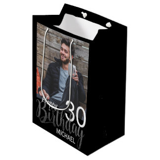 Modern Custom Photo and Any Age Birthday Medium Gift Bag