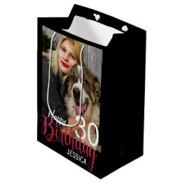Modern Custom Photo and Any Age Birthday Medium Gift Bag