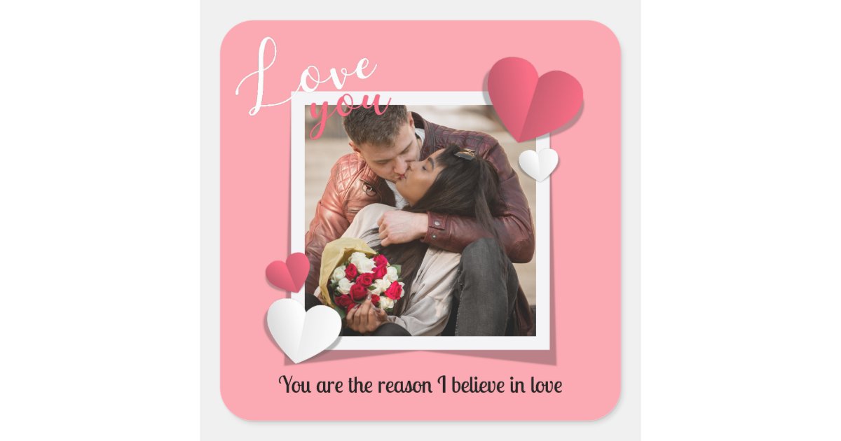 Modern Custom Photo and Love Message Square Sticker | Zazzle