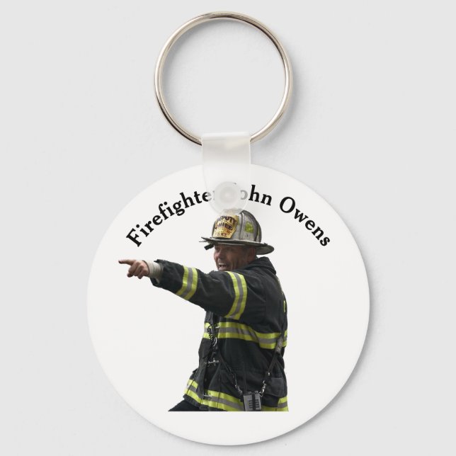 Modern Custom Photo and Name Firefighter Keychain (Front)