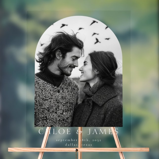 Modern Custom Photo Arch Wedding Welcome Acrylic Sign (Neutral)