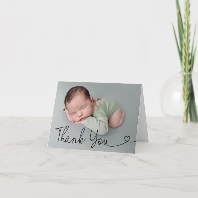 Modern Custom Photo Baby boy shower  Thank You Card (Front)