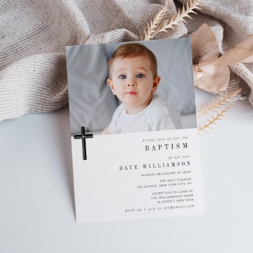 Modern custom photo baptism invitation