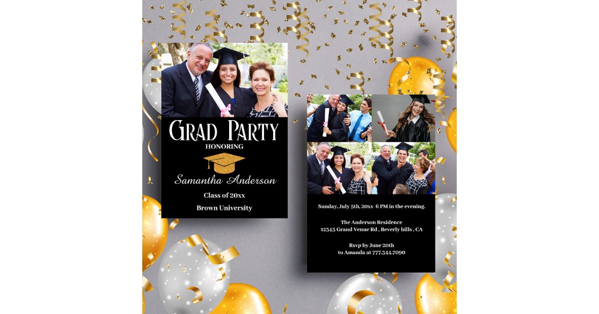 Modern Custom Photo Collage Black Graduation Party Invitation | Zazzle