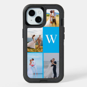 Modern Custom Photo Collage Blue initial Monogram iPhone 15 Case