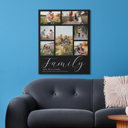 Modern Custom Photo Collage Elegant Script Family Faux Canvas Print