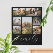 Modern Custom Photo Collage Elegant Script Family Faux Canvas Print