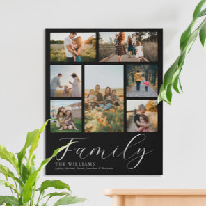 Modern Custom Photo Collage Elegant Script Family Faux Canvas Print