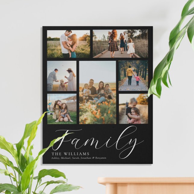 Modern Custom Photo Collage Elegant Script Family Faux Canvas Print (Creator Uploaded)