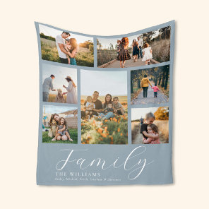 Modern Custom Photo Collage Elegant Script Family Fleece Blanket