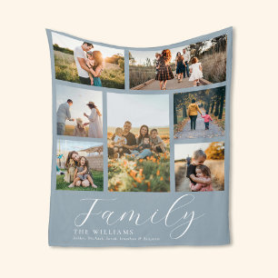 Modern Custom Photo Collage Elegant Script Family Fleece Blanket