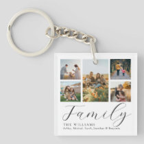 Modern Custom Photo Collage Elegant Script Family Keychain