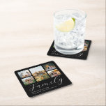 Modern Custom Photo Collage Elegant Script Family Square Paper Coaster<br><div class="desc">Create your own custom coasters,  simply add your favorite pictures for a personalized family coaster.</div>