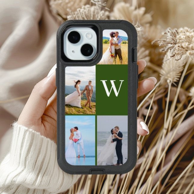Modern Custom Photo Collage Green initial Monogram Otterbox iPhone Case (Creator Uploaded)