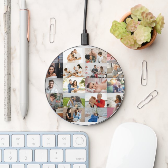 Modern Custom Photo Collage Keepsake Personalized Wireless Charger (Desk)