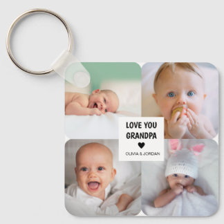 Modern Custom Photo Collage Love You Grandpa Keychain