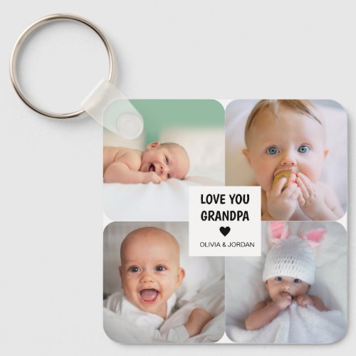 Modern Custom Photo Collage Love You Grandpa  Keychain