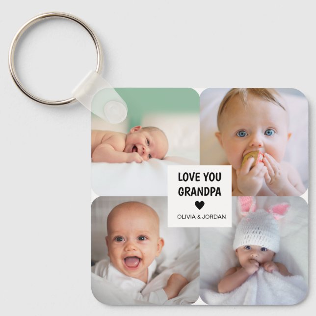 Modern Custom Photo Collage Love You Grandpa  Keychain (Front)