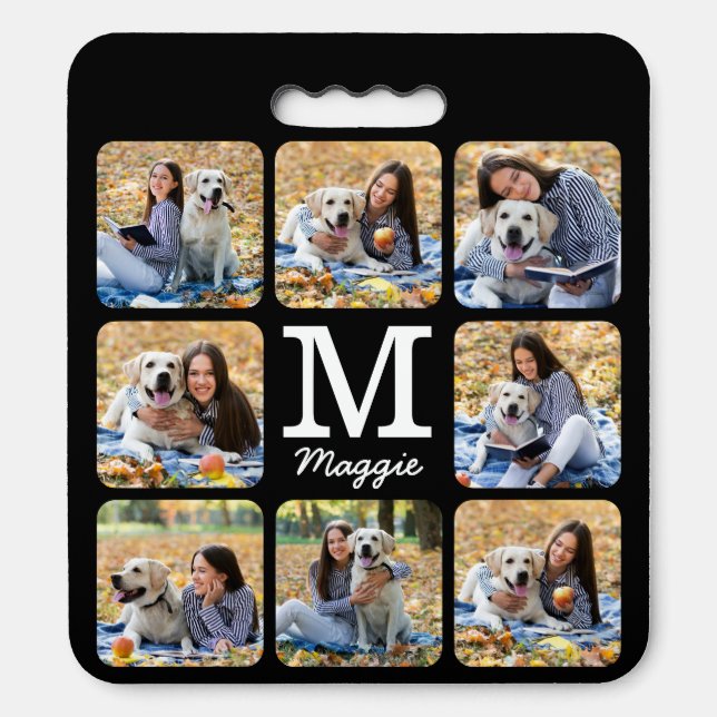Modern Custom Photo Collage Personalized Monogram Seat Cushion (Front Vertical)