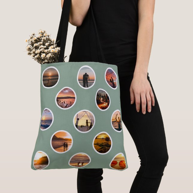 Modern Custom Photo Collage Polka Dot Tote Bag (Close Up)