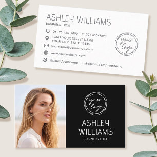 Modern Custom Photo Color Logo Brand Elegant Black Business Card