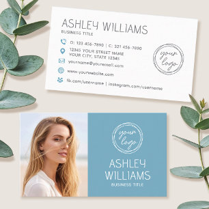 Modern Custom Photo Color Logo Brand Elegant Blue Business Card