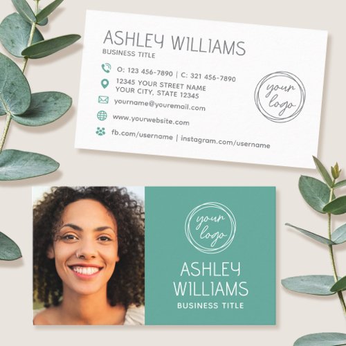 Modern Custom Photo Color Logo Brand Elegant Green Business Card
