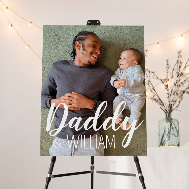 Modern Custom Photo Daddy & Baby Name Keepsake Foam Board (In Situ (Stand))