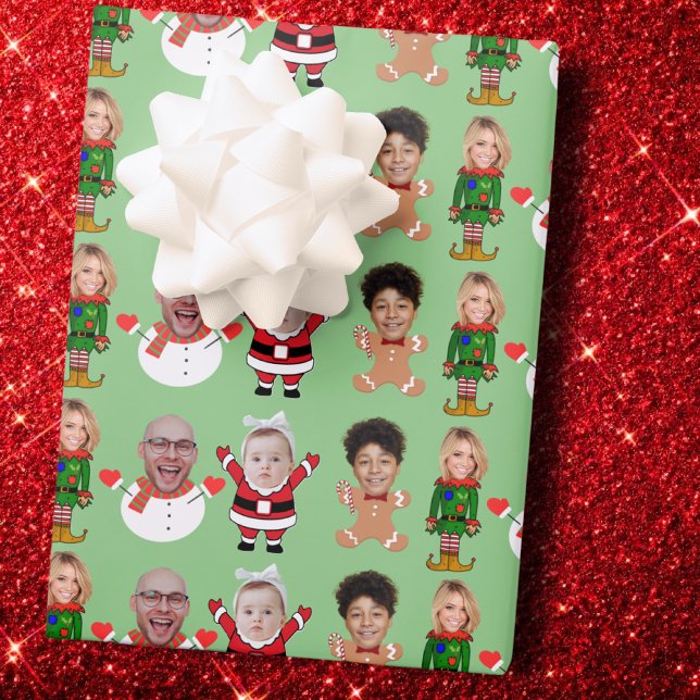 Modern Custom Photo Family Face Photo Christmas Wrapping Paper Sheets (Creator Uploaded)