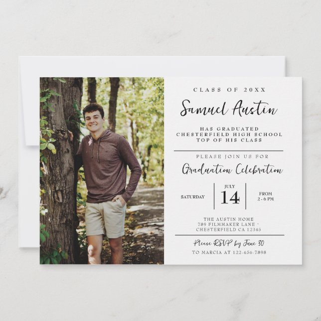 Modern Custom Photo Film Strip Graduation Party  Invitation (Back)