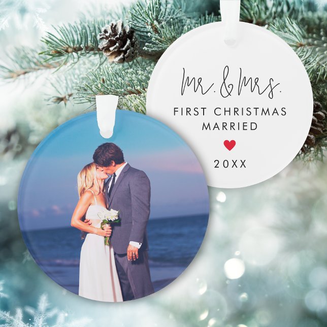 Modern Custom Photo First Christmas Married Ornament (First Christmas Married Custom Photo Christmas Ornament
)