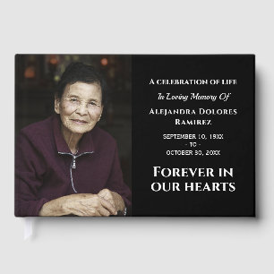 Modern Custom Photo Forever In Our Hearts Funeral Guest Book