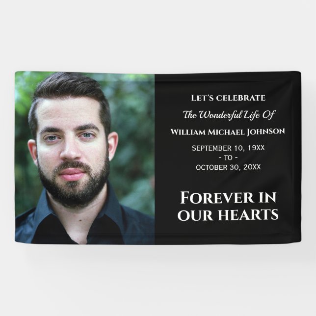 Modern Custom Photo Forever In Our Hearts Memorial Banner (Horizontal)