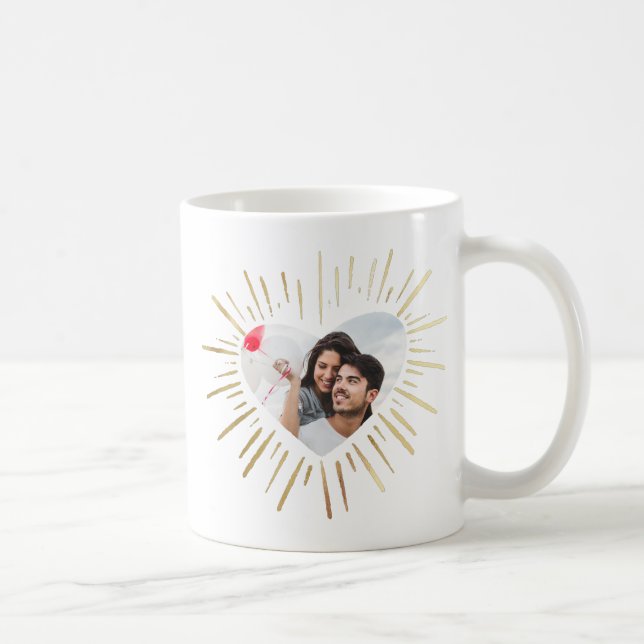 Modern Custom Photo Gold Heart Valentine's Day Coffee Mug (Right)