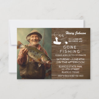 Modern Custom Photo Gone Fishing Retirement Invite