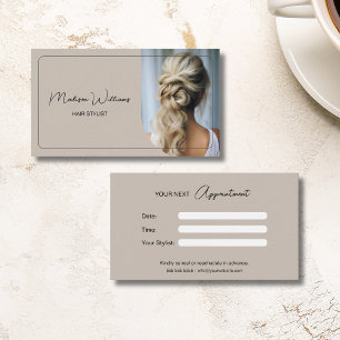 Modern Custom Photo Hair Stylist Beige Appointment Card