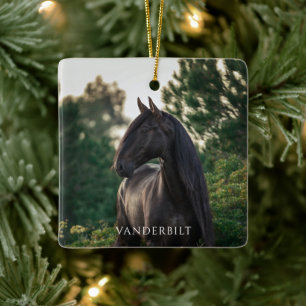 Modern Custom Photo Horse Equestrian Christmas Ceramic Ornament