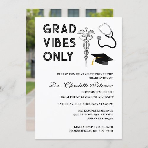 Modern Custom Photo Medical Doctor Graduation  Invitation