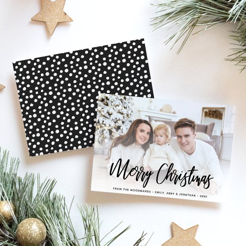Modern Custom Photo Merry Christmas Black Holiday Card